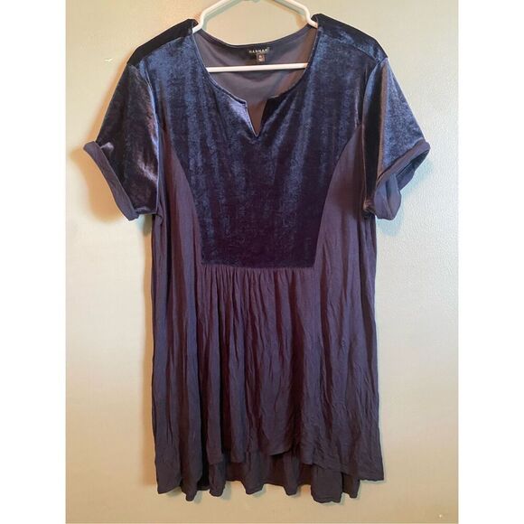 Hannah Purple Velour Rayon Short Sleeve Hi Low Tunic Top Size XL - Picture 5 of 6